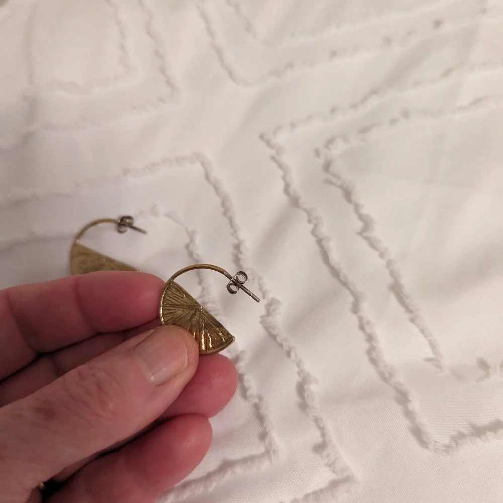 Gold tone half hoop pierced earrings - Picture 2 of 5